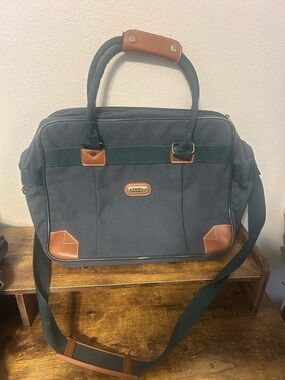 Green Canvas Laptop Bag with Brown Trim - Jaguar
